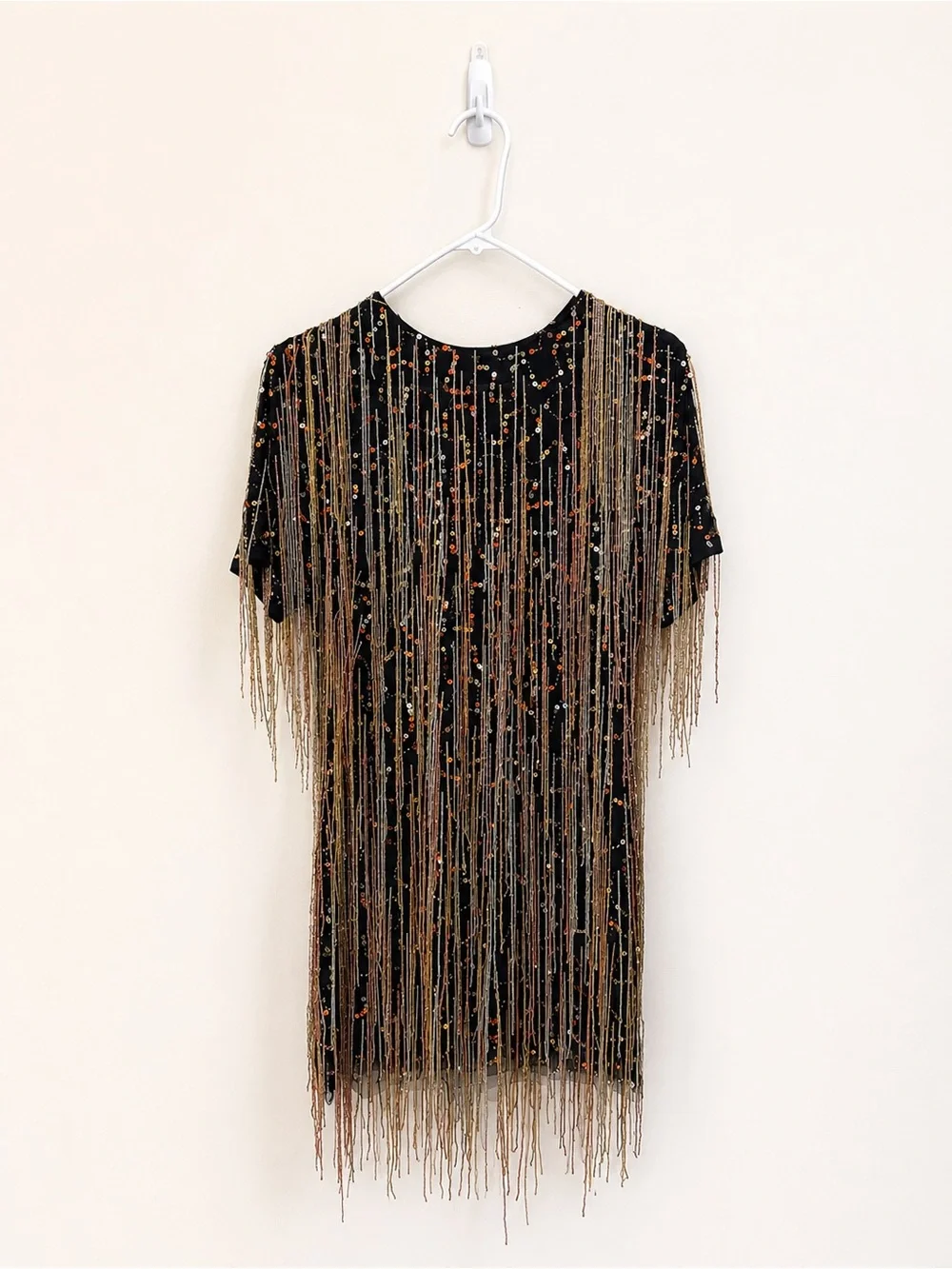 Nasty Gal Black Sequin Fringe Mini Dress with Gold & Pink Accents - Picture 4 of 5